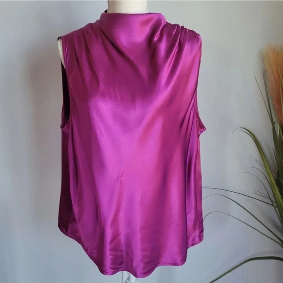 RAILS, New, Kaleen Fuchsia Radiance Ruched Funnel Neck Satin Top, Size XXL - Picture 4 of 13